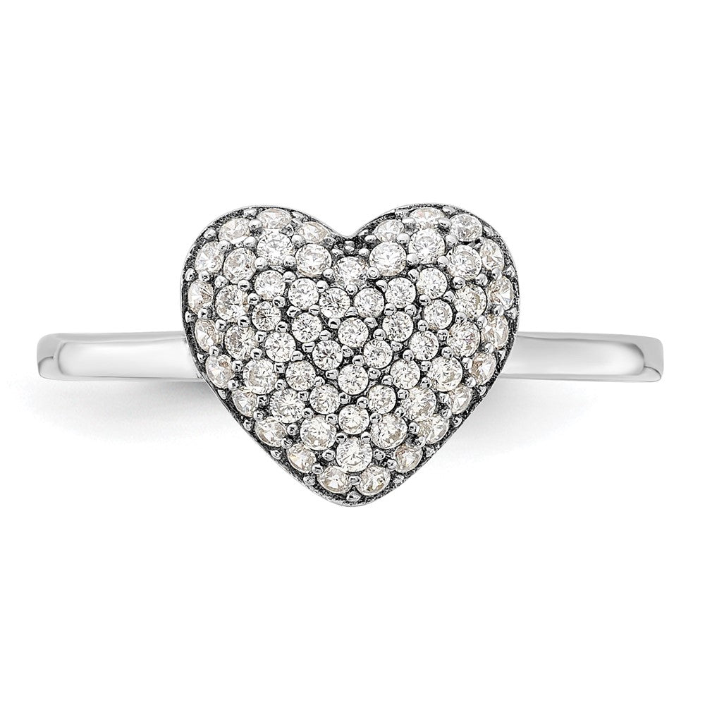 Shop Stylish Rhodium-Plated Sterling Silver Pave CZ Heart Ring - Affordable Elegance
