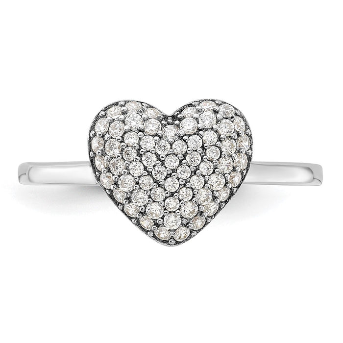 Shop Stylish Rhodium-Plated Sterling Silver Pave CZ Heart Ring - Affordable Elegance-4