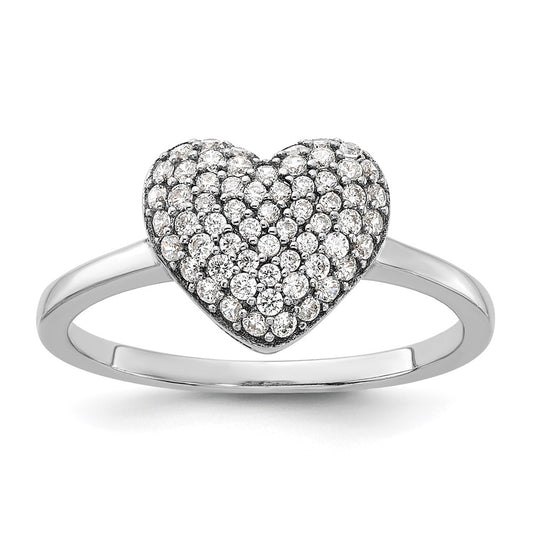 Shop Stylish Rhodium-Plated Sterling Silver Pave CZ Heart Ring - Affordable Elegance