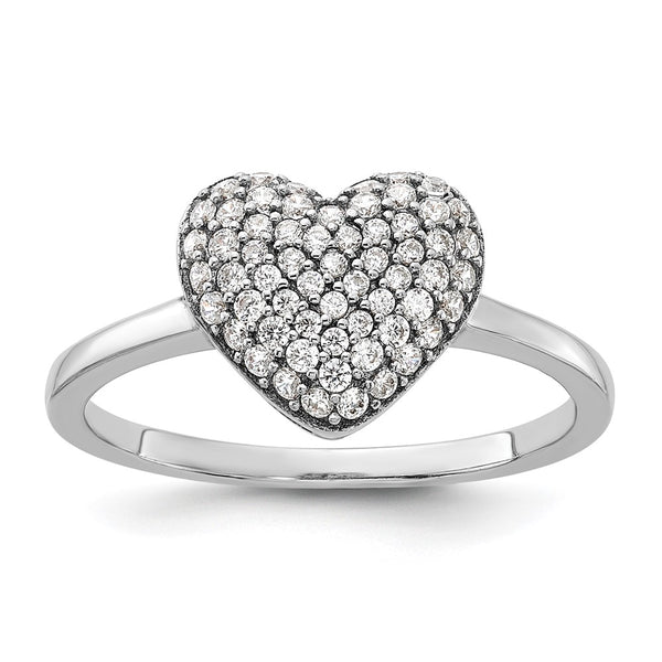 Rhodium-Plated Sterling Silver Pave CZ Heart Ring