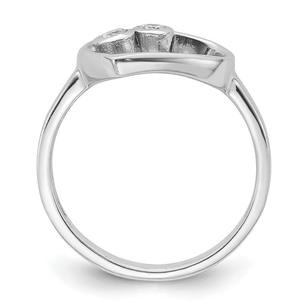Rhodium-Plated Sterling Silver Open Heart Ring with CZ Accents