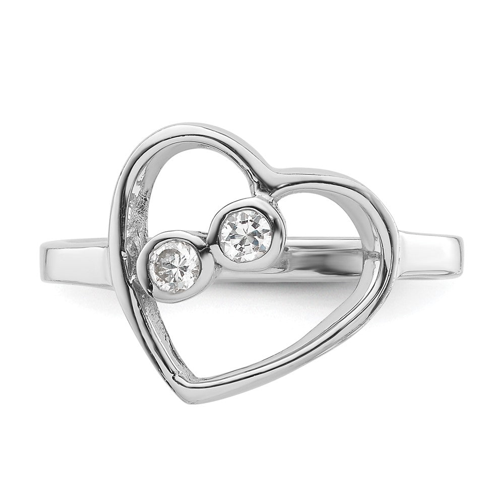 Exclusive Rhodium-Plated Sterling Silver Open Heart Ring with CZ Accents