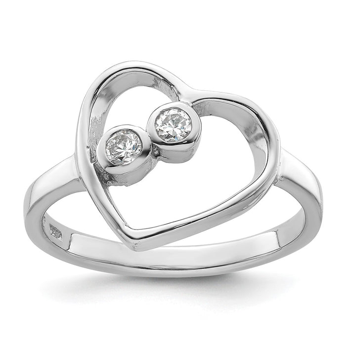 Exclusive Rhodium-Plated Sterling Silver Open Heart Ring with CZ Accents-1