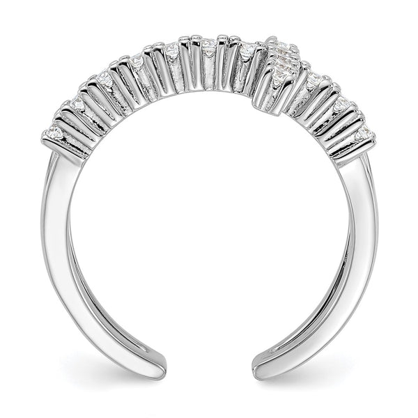 Rhodium-Plated Sterling Silver Double Cross CZ Ring