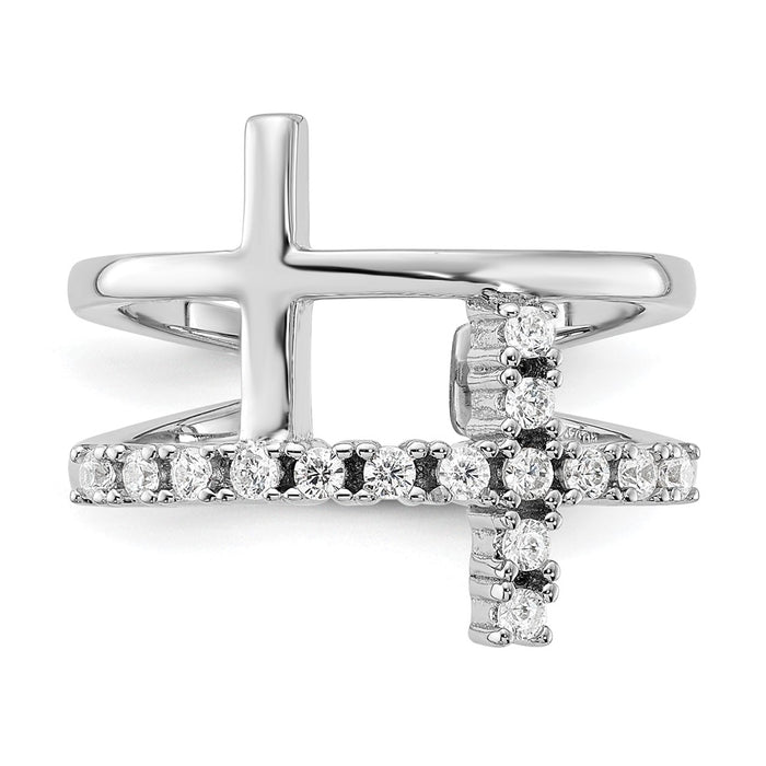 Shop Stylish Rhodium-Plated Sterling Silver Double Cross CZ Ring - 2.5g-4