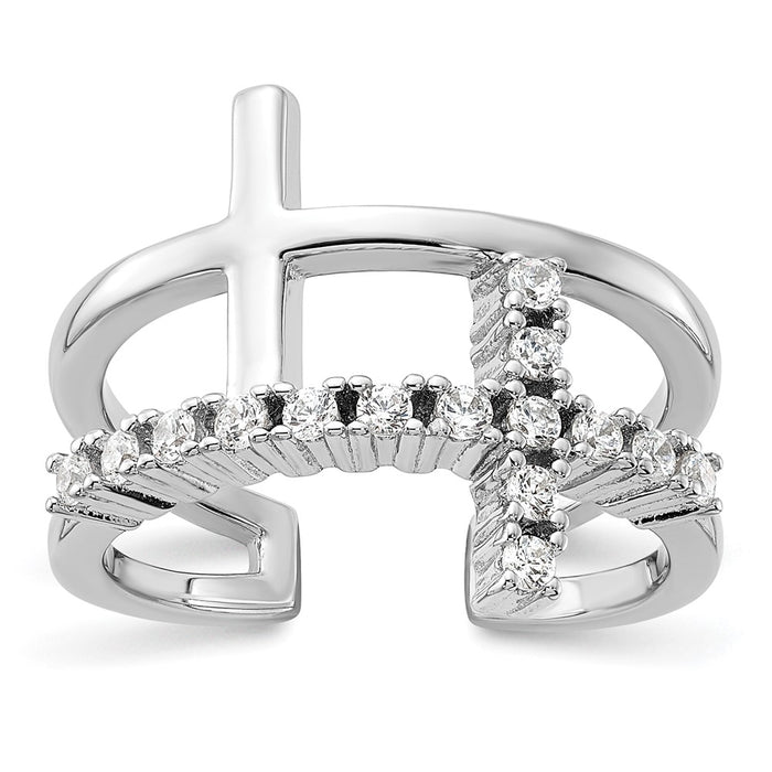 Shop Stylish Rhodium-Plated Sterling Silver Double Cross CZ Ring - 2.5g-1