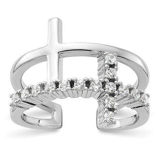 Buy Exclusive Rhodium-Plated Sterling Silver Double Cross CZ Ring - Affordable Luxury!
