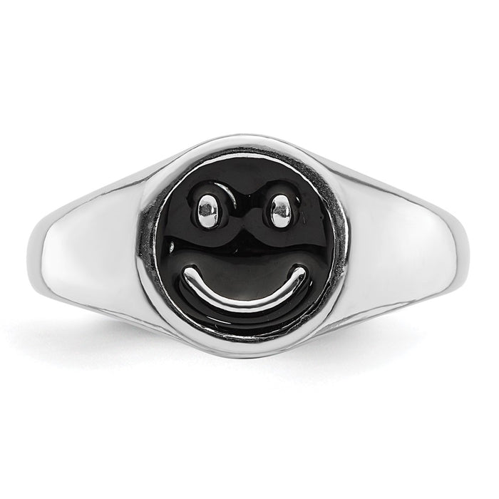 High-Quality Rhodium-Plated Sterling Silver Smiley Face Ring - Stylish Value!-4