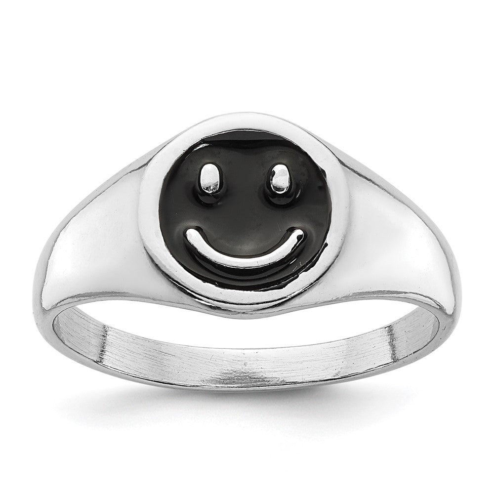 High-Quality Rhodium-Plated Sterling Silver Smiley Face Ring - Stylish Value!