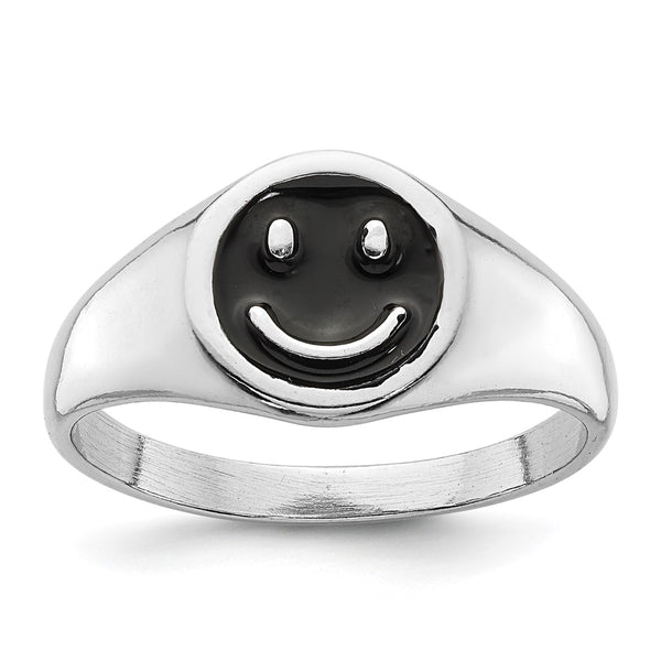 Rhodium-Plated Sterling Silver Smiley Face Ring