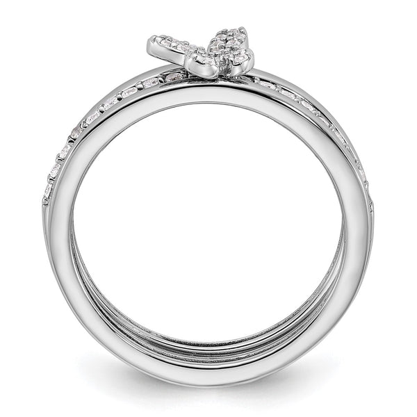 Sterling Silver Rhodium-Plated CZ Butterfly Ring Set - 3-Piece