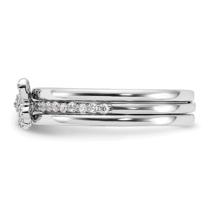 Shop Exclusive Sterling Silver CZ Butterfly Ring Set - Stylish 3-Piece Bands-3