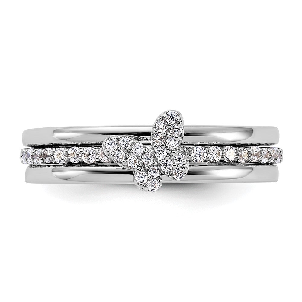 Shop Exclusive Sterling Silver CZ Butterfly Ring Set - Stylish 3-Piece Bands