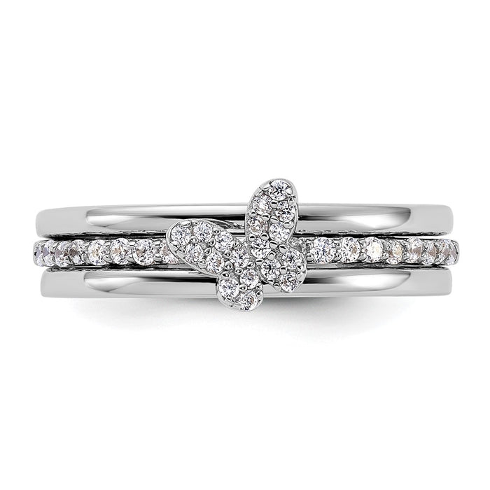 Shop Exclusive Sterling Silver CZ Butterfly Ring Set - Stylish 3-Piece Bands-4