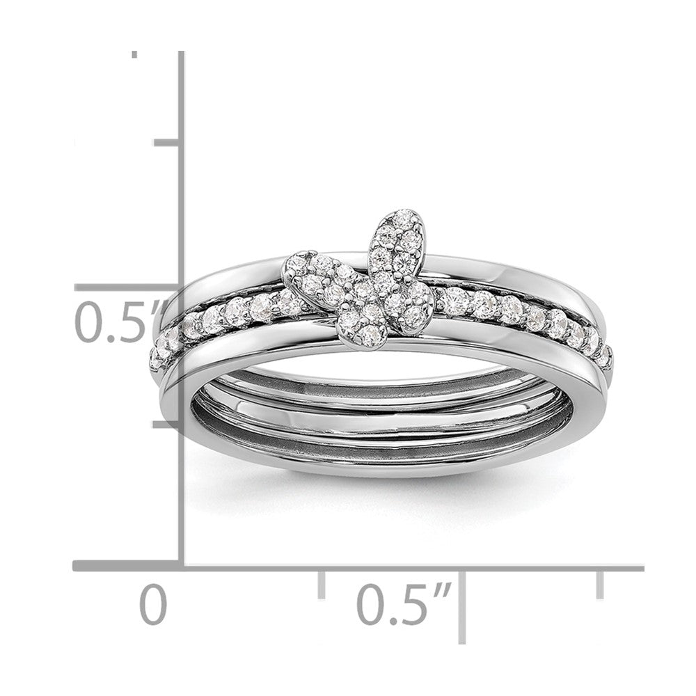 Shop Exclusive Sterling Silver CZ Butterfly Ring Set - Stylish 3-Piece Bands