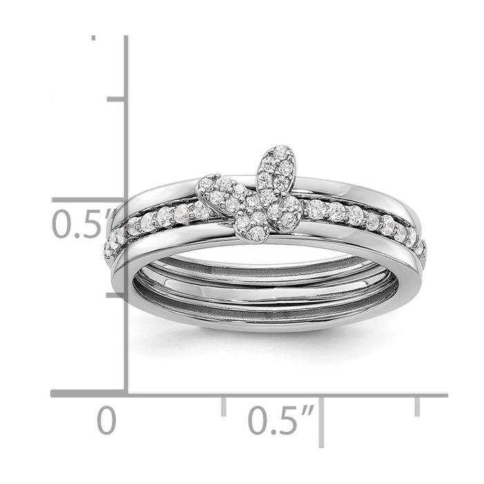 High-Quality Sterling Silver Rhodium-Plated CZ Butterfly Ring Set - Affordable 3-Piece-5