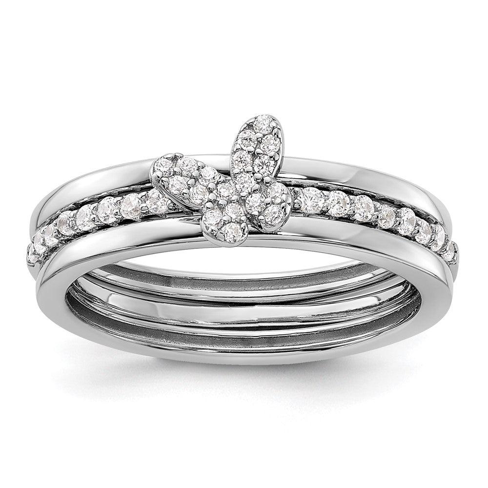 Shop Exclusive Sterling Silver CZ Butterfly Ring Set - Stylish 3-Piece Bands
