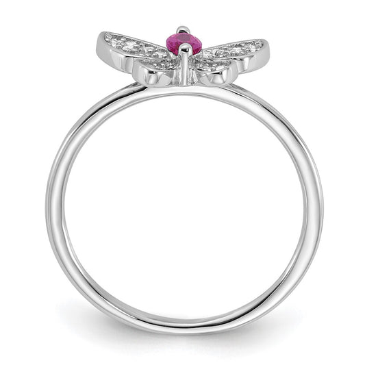 Shop Stylish Rhodium-Plated Sterling Silver Butterfly Ring with CZ - Affordable Elegance