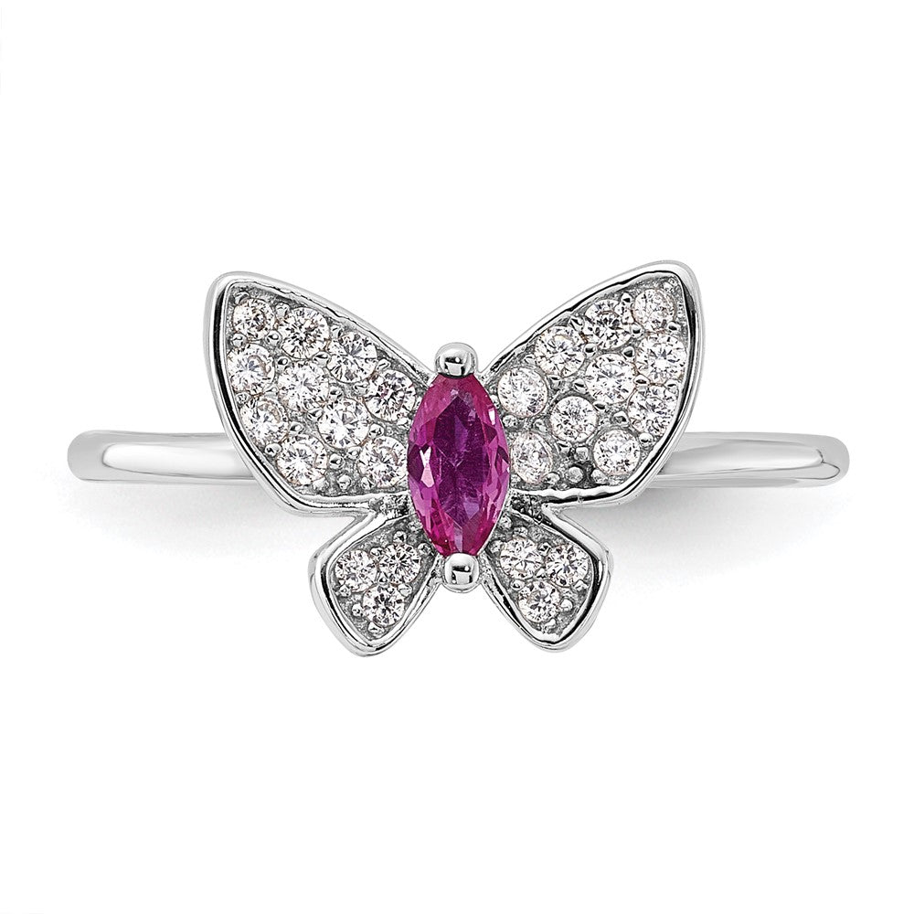 Shop Stylish Rhodium-Plated Sterling Silver Butterfly Ring with CZ - Affordable Elegance