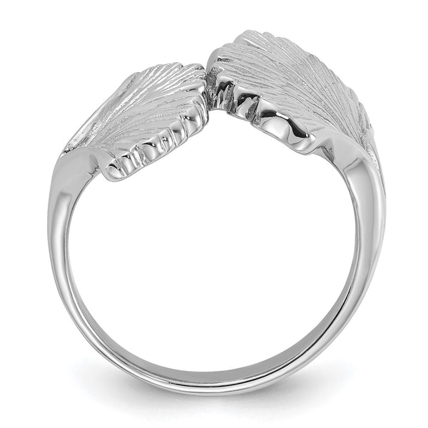 Polished Ginkgo Leaf Ring - Rhodium-Plated Sterling Silver