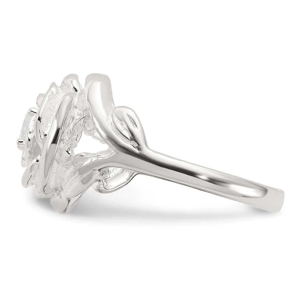 Buy Stylish Polished Sterling Silver CZ Floral Rose Ring - Affordable Elegance