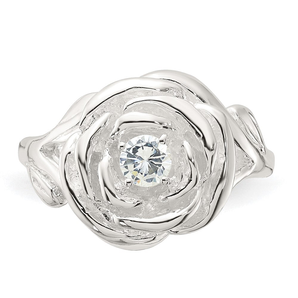 Exclusive Polished Sterling Silver CZ Floral Rose Ring - Stylish & Affordable