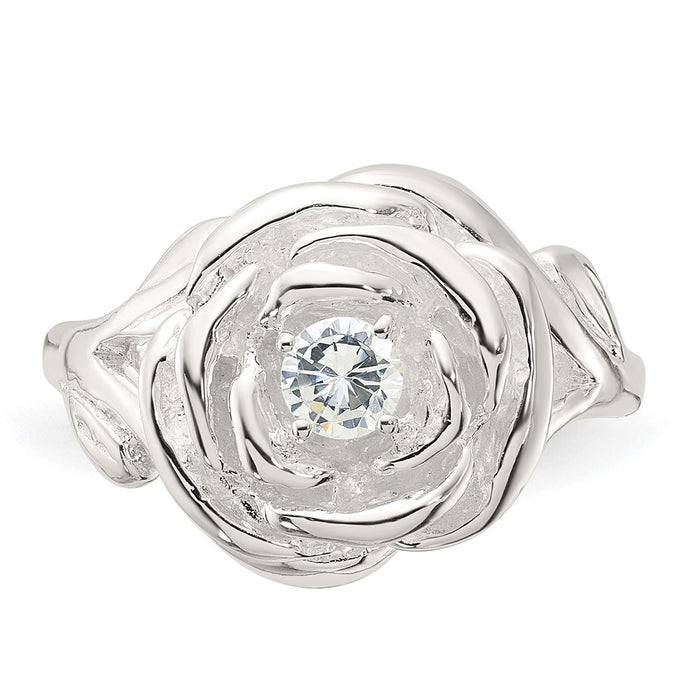 Exclusive Polished Sterling Silver CZ Floral Rose Ring - Stylish & Affordable-4