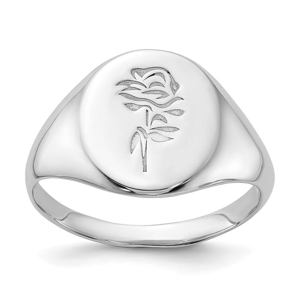 Polished Rose Signet Ring - Rhodium-Plated Silver