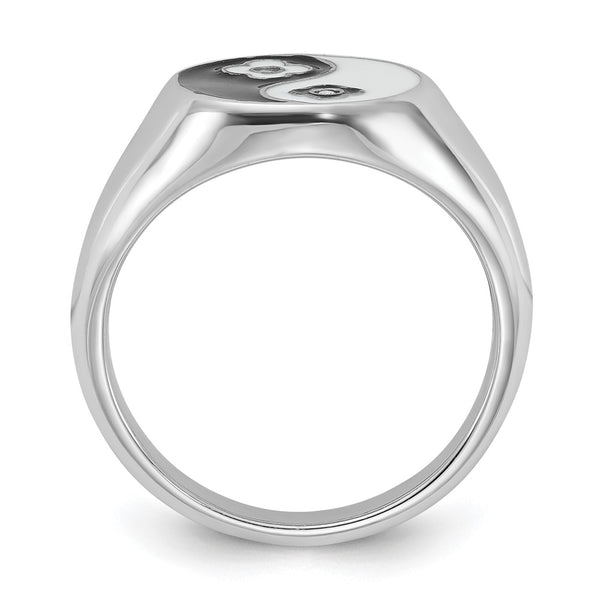 Rhodium-Plated Sterling Silver Yin Yang Ring - CZ Accents