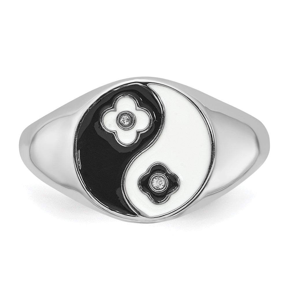 Shop Stylish Rhodium-Plated Sterling Silver Yin Yang Ring with CZ Accents