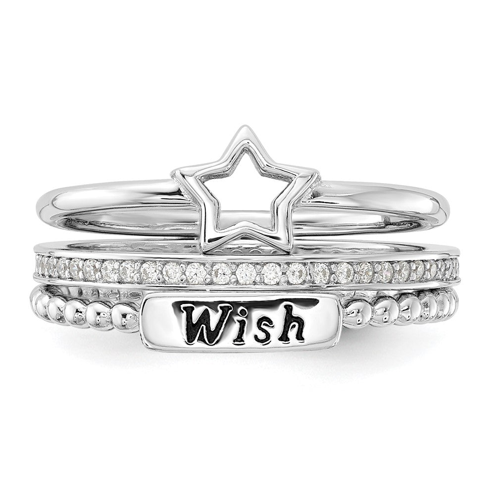 Exclusive Sterling Silver Rhodium-Plated CZ Star WISH Trio Ring Set - Stylish Value!