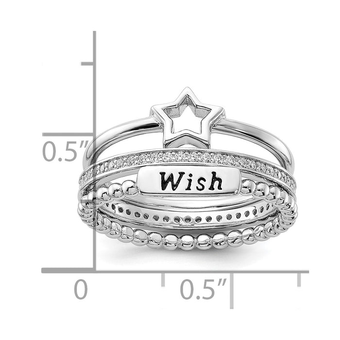 Exclusive Sterling Silver Rhodium-Plated CZ Star WISH Trio Ring Set - Stylish Value!-5