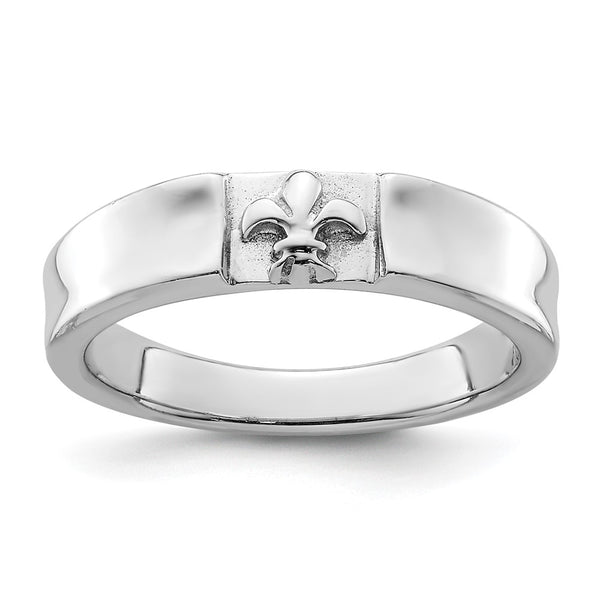 Rhodium-Plated Sterling Silver Fleur-de-Lis Band Ring