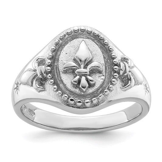 Shop High-Quality Rhodium-Plated Sterling Silver Fleur de Lis Ring - Stylish Value!