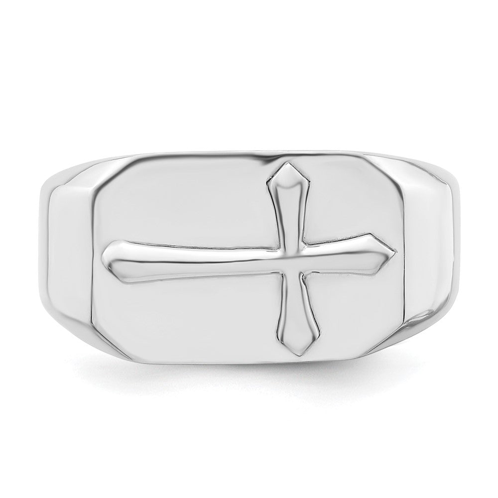 High-Quality Polished Cross Ring in Rhodium-Plated Sterling Silver - Stylish Value!
