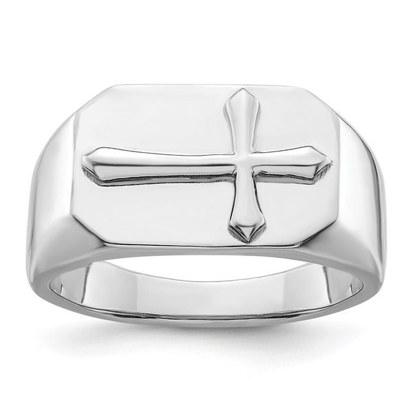 Polished Cross Ring - Rhodium-Plated Sterling Silver