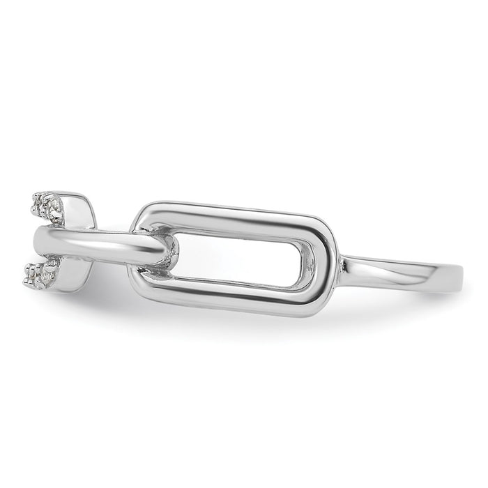 Exclusive Rhodium-Plated Sterling Silver CZ Link Ring - Affordable Luxury Design-3