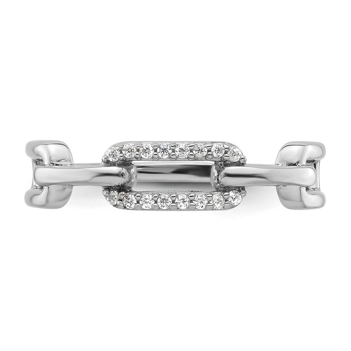 Exclusive Rhodium-Plated Sterling Silver CZ Link Ring - Affordable Luxury Design-4