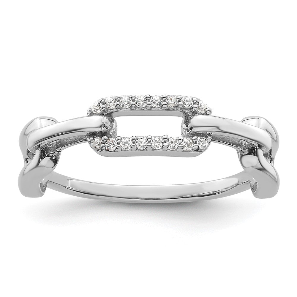 Exclusive Rhodium-Plated Sterling Silver CZ Link Ring - Affordable Luxury Design