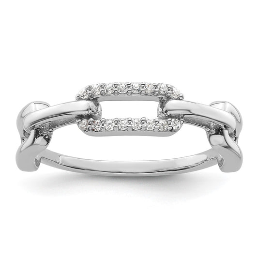 Buy Stylish Rhodium-Plated Sterling Silver CZ Link Ring - Affordable Luxury!