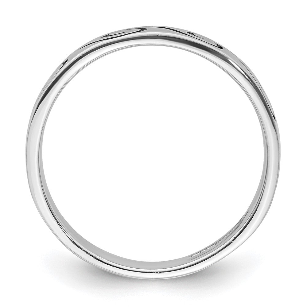 Exclusive Antiqued Wave Design 4.5mm Band Ring in Rhodium-Plated Silver