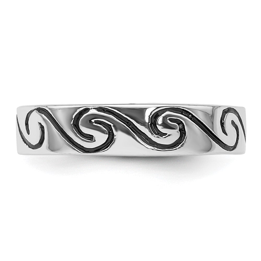 Exclusive Antiqued Wave Design 4.5mm Band Ring in Rhodium-Plated Silver