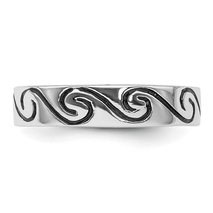 Exclusive Antiqued Wave Design 4.5mm Band Ring in Rhodium-Plated Silver-3