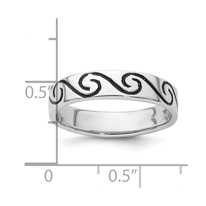 Exclusive Antiqued Wave Design 4.5mm Band Ring in Rhodium-Plated Silver-4
