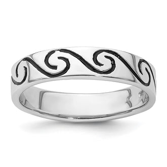 Exclusive Antiqued Wave Design 4.5mm Band Ring in Rhodium-Plated Silver