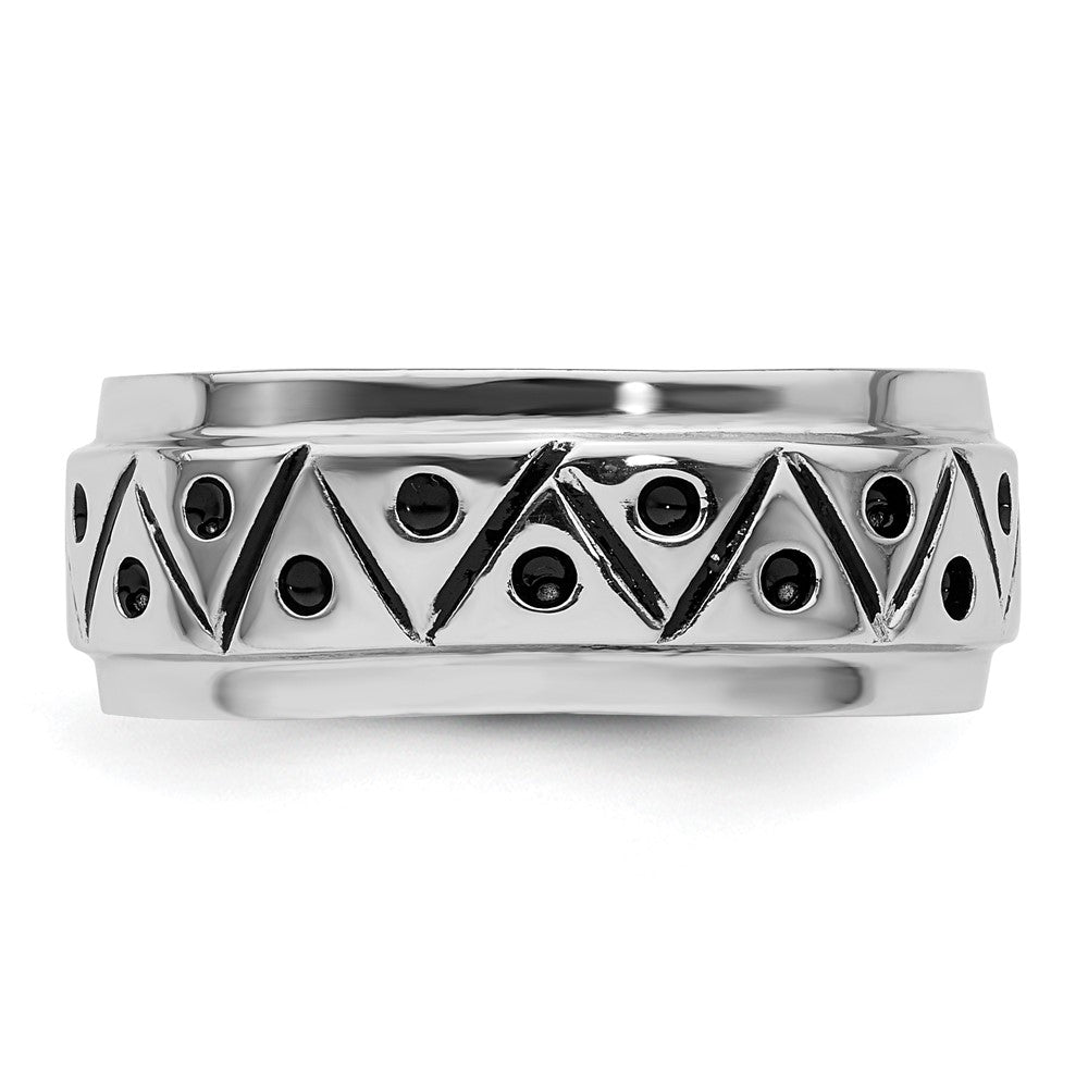 Shop Stylish 9mm Antiqued Zig Zag Band Ring in Rhodium-Plated Silver