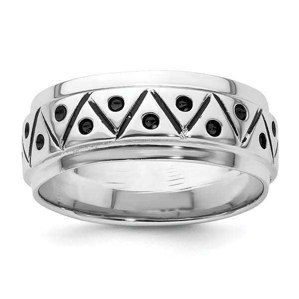 Antiqued 9mm Zig Zag Band Ring in Rhodium-Plated Silver