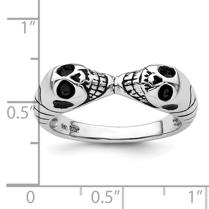 Exclusive Antiqued Double Skull Ring - Stylish Rhodium-Plated Silver Design-6