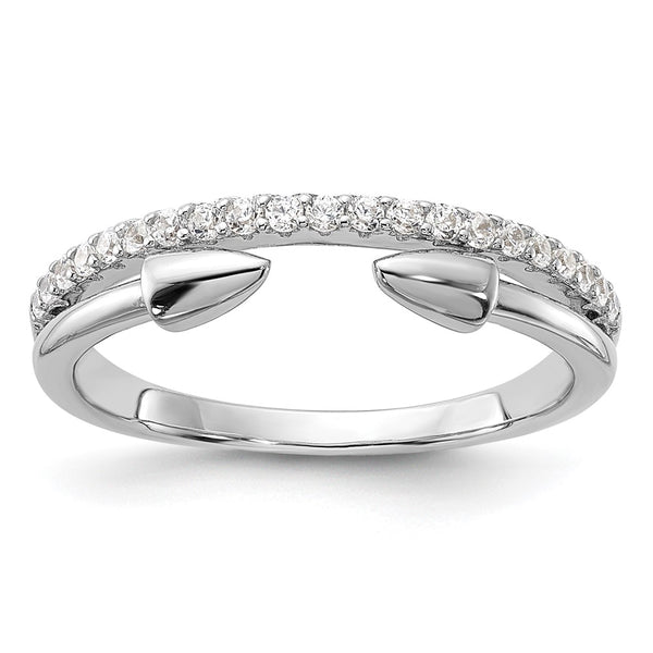 Rhodium-Plated Sterling Silver Open Arrow Band with CZ Accents