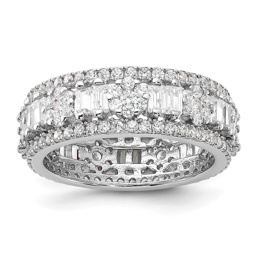 Shop Stylish Rhodium-Plated Sterling Silver CZ Eternity Ring | Affordable Luxury